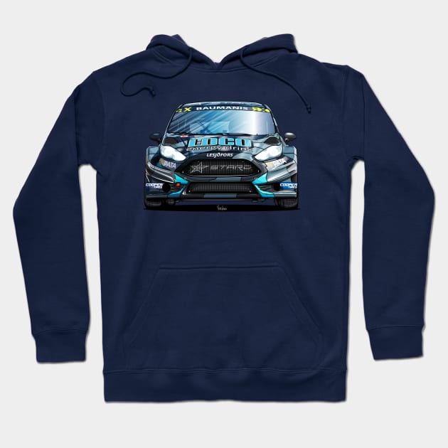 Ford Fiesta WRX Rallycross - Janis Baumanis Hoodie by Mario Ramos Rally Art